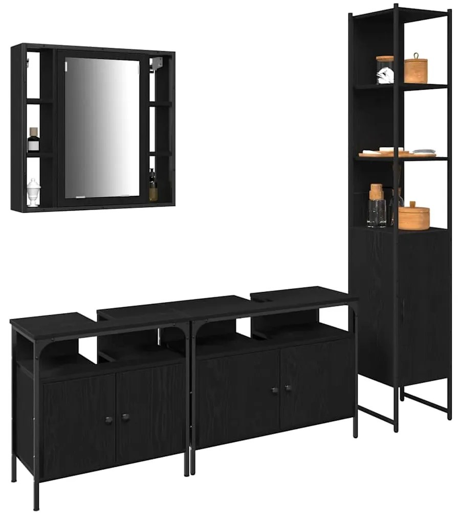 vidaXL Σετ Ντουλαπιών Μπάνιου 4 pcs Μαύρη δρυς 33 x 33 x 185.5 εκ