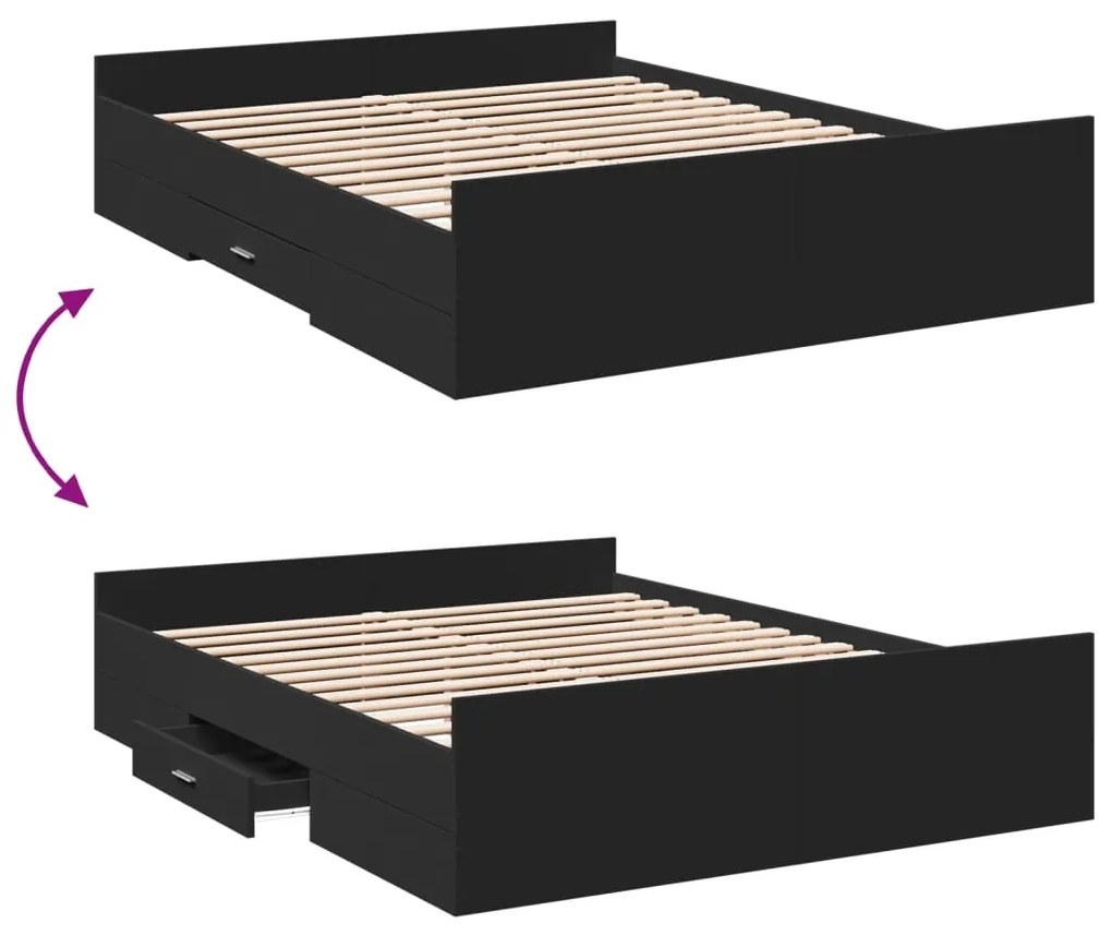 vidaXL Πλαίσιο Κρεβατιού με Συρτάρια Μαύρο 160x200 εκ Επεξεργ. Ξύλο