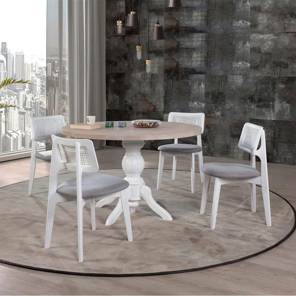 Τραπεζαρία Albero (Σετ 5Τμχ) 117FRF1230 120x120x75cm Natural-White 4 Θέσεων Wood, Fabric