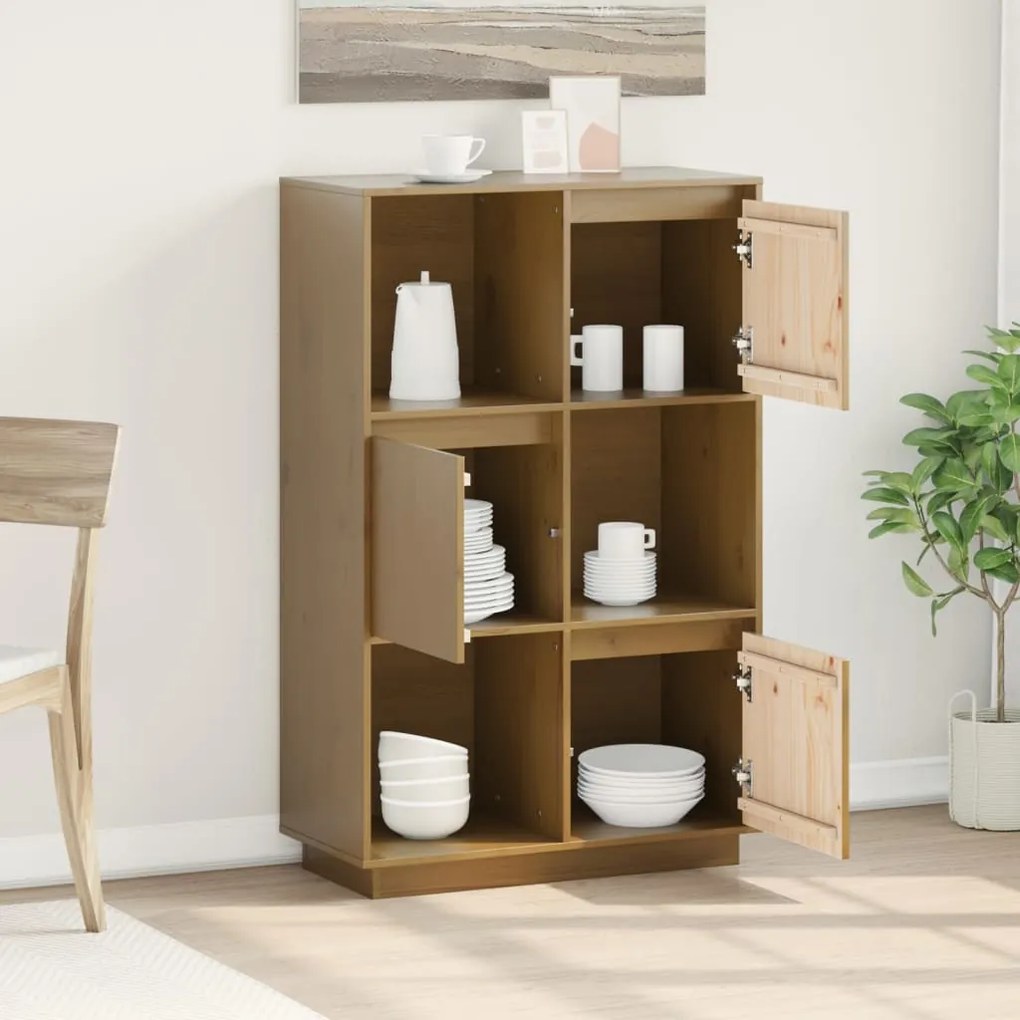 vidaXL Ντουλάπι Ψηλό Μελί 74 x 35 x 117 εκ. από Μασίφ Ξύλο Πεύκου