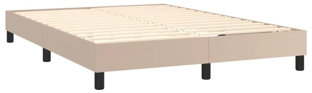 Κρεβάτι Boxspring Στρώμα&amp;LED Καπουτσίνο 140x190 εκ. Συνθ. Δέρμα - Καφέ