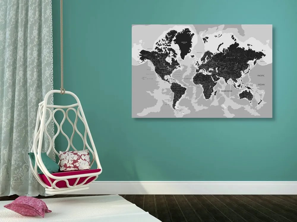 Εικόνα σε φελλό ενός σύγχρονου ασπρόμαυρου χάρτη - 90x60  color mix