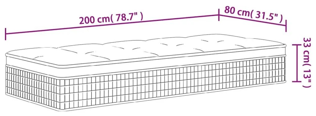 Στρώμα με Pocket Springs Μεσαία Plus Σκληρότητα 80x200 εκ. - Λευκό