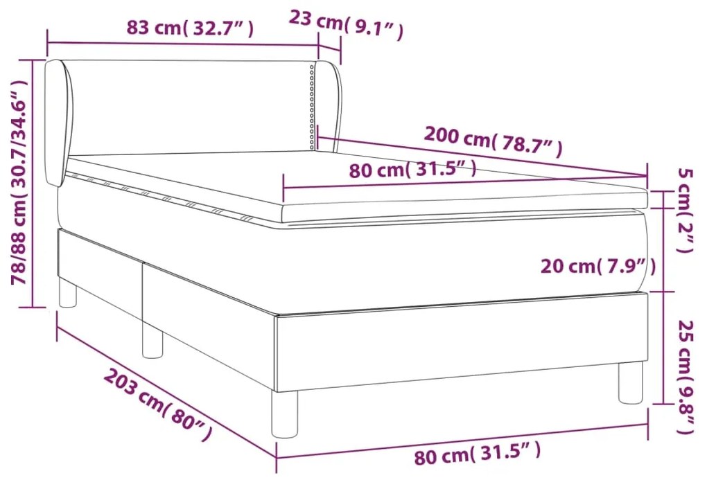 Κρεβάτι Boxspring με Στρώμα Γκρι 80 x 200 εκ. Συνθετικό Δέρμα 3127221