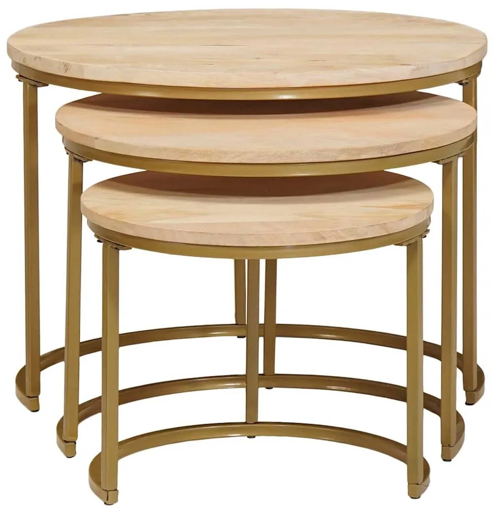 vidaXL Τραπεζάκια Καφέ Στερεών 3 pcs Μασίφ ξύλο μάνγκο και χάλυβας