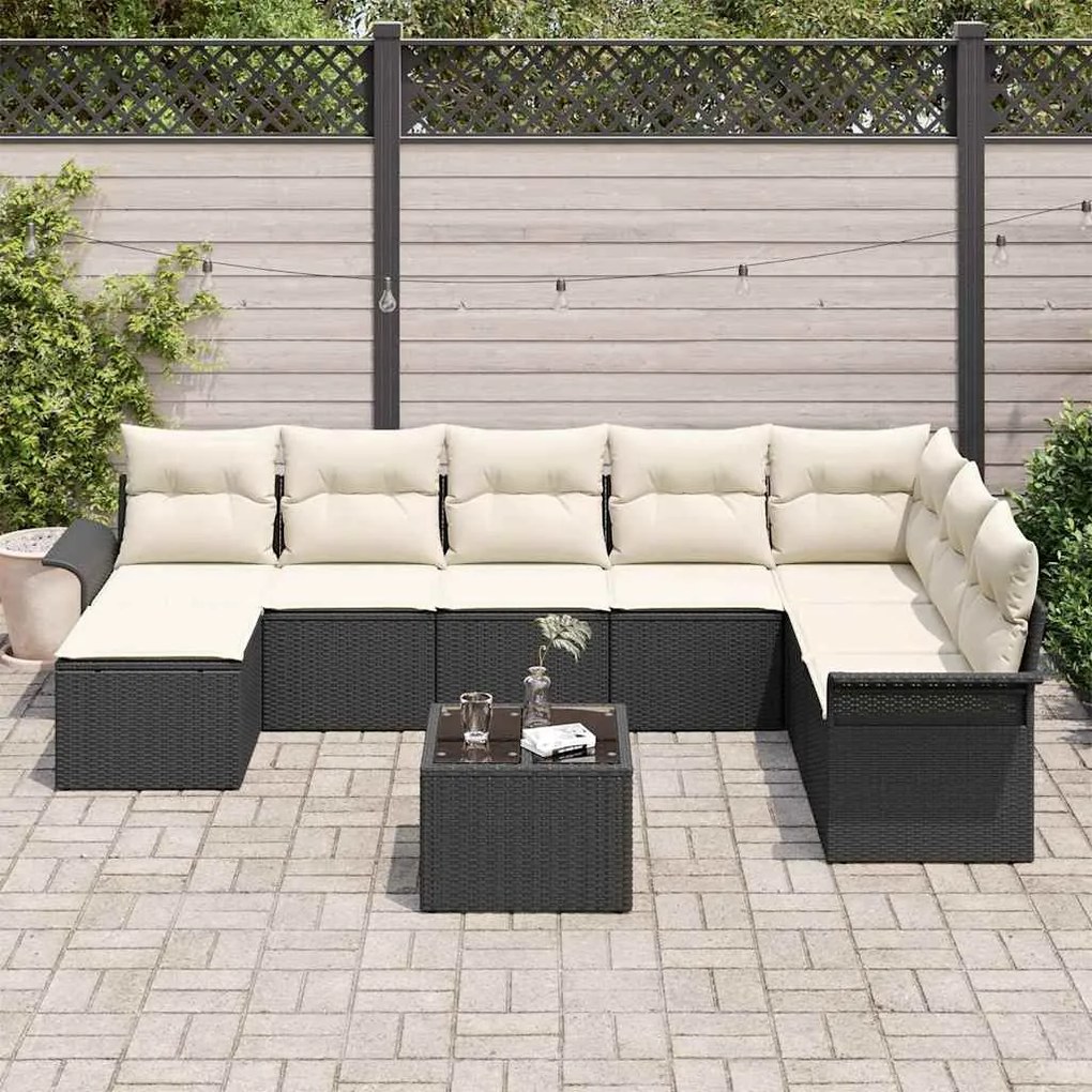 vidaXL Σετ Καναπέ Κήπου με μαξιλάρι 9 pcs Μαύρο Πολυ ράταν
