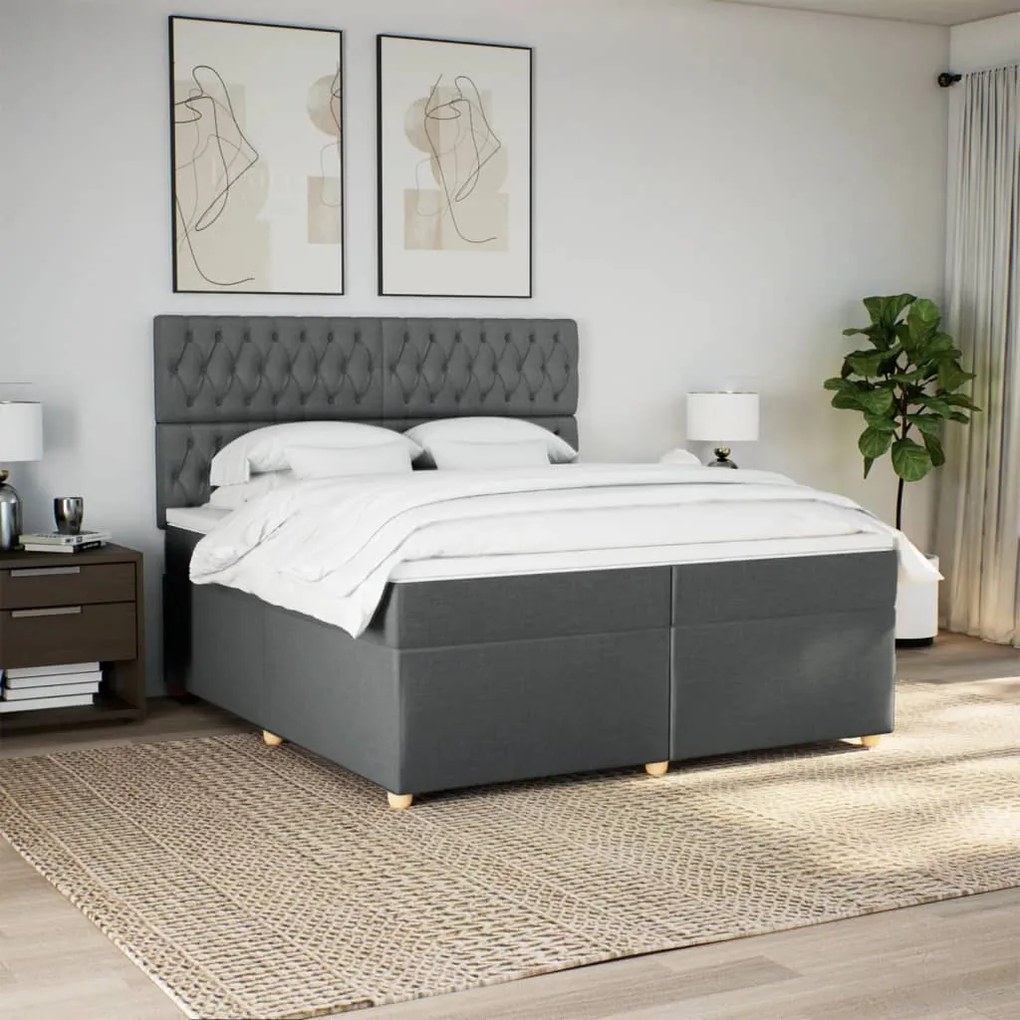 vidaXL Κρεβάτι Boxspring με Στρώμα Σκούρο Γκρι 200x200 εκ. Υφασμάτινο