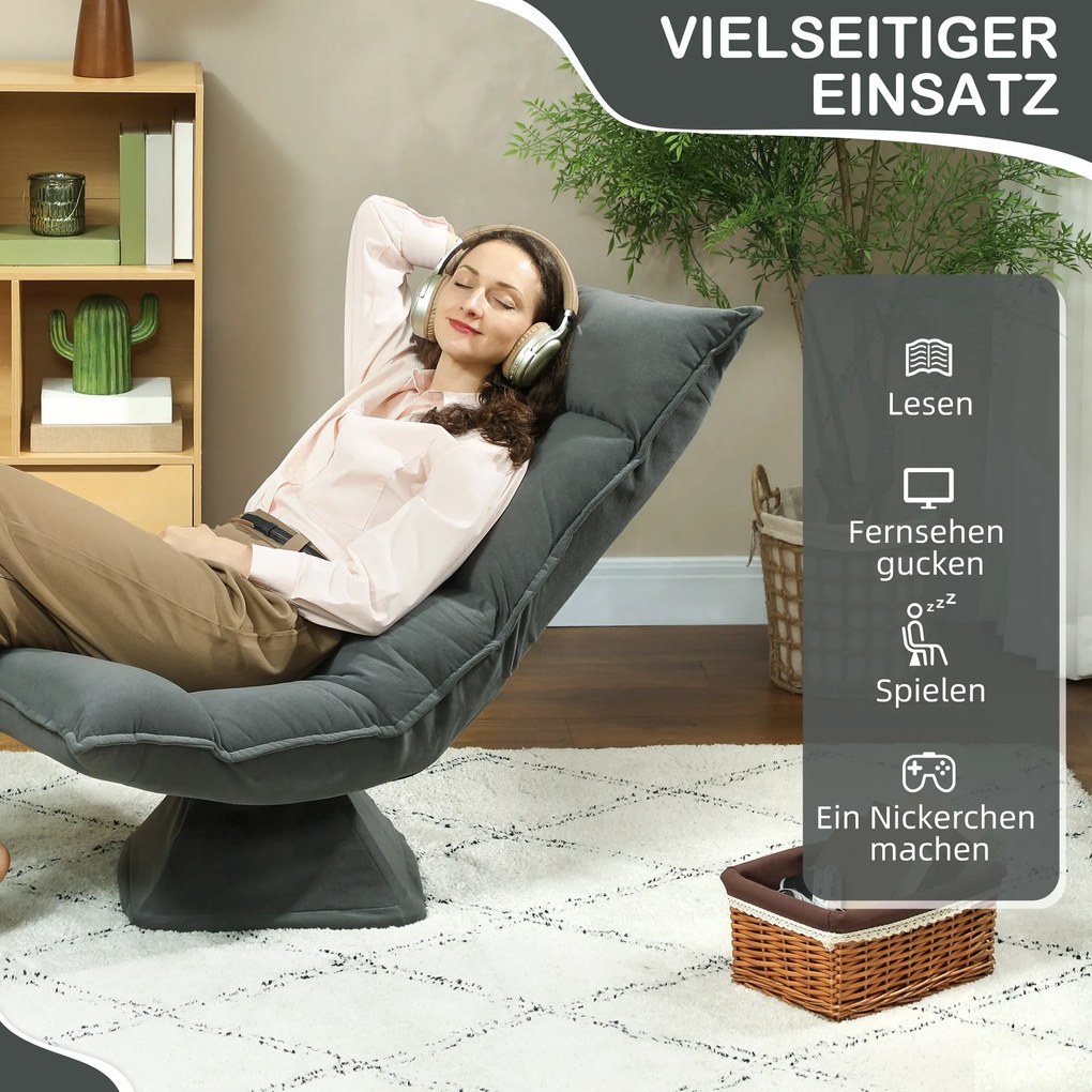 HOMCOM Πολυθρόνα δαπέδου με 5-θέσια ρυθμιζόμενη πλάτη, περιστρεφόμενη, μοντέρνα πολυθρόνα, Σκούρο Γκρι