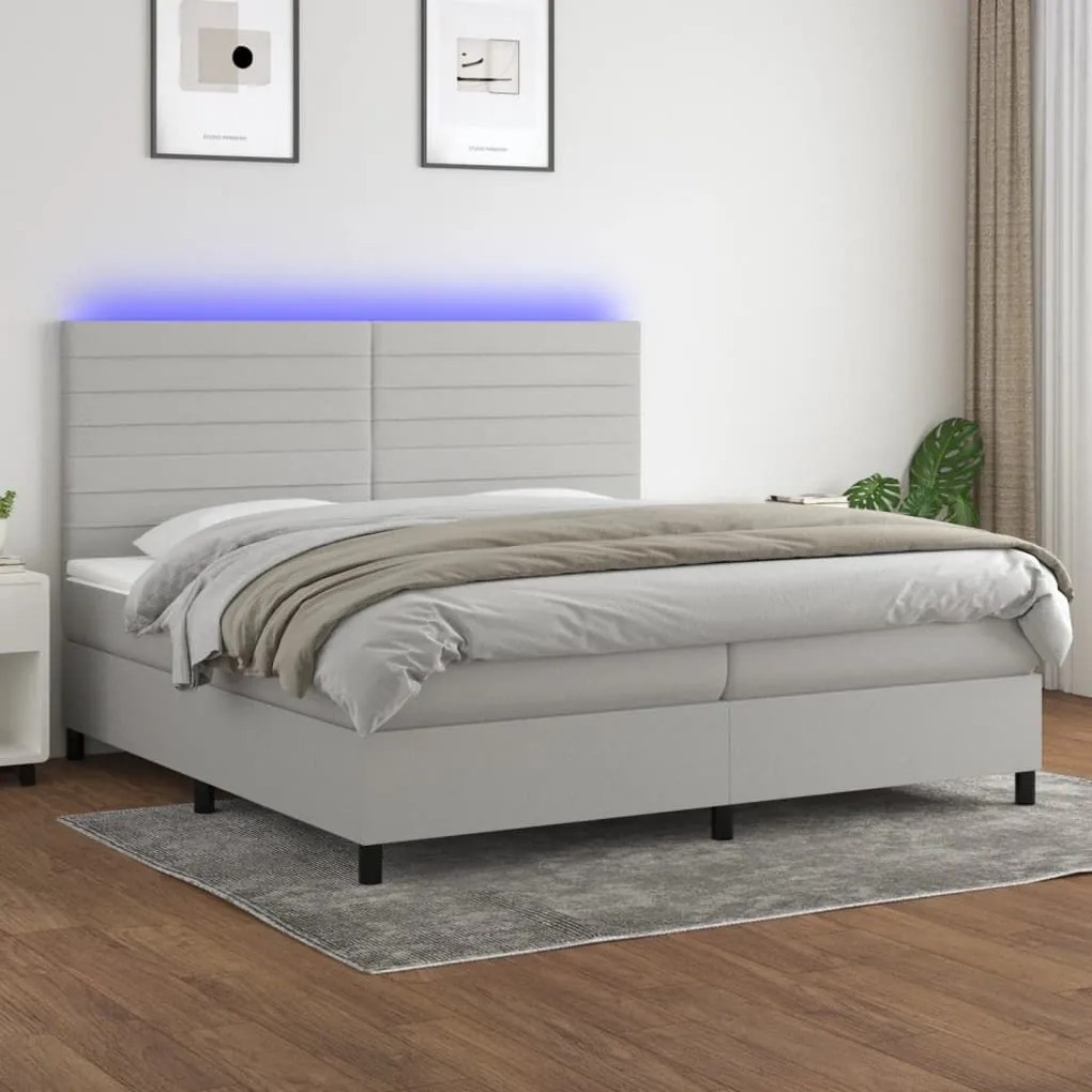 ΚΡΕΒΑΤΙ BOXSPRING ΜΕ ΣΤΡΩΜΑ &amp; LED ΑΝ.ΓΚΡΙ 200X200ΕΚ. ΥΦΑΣΜΑΤΙΝΟ 3134981