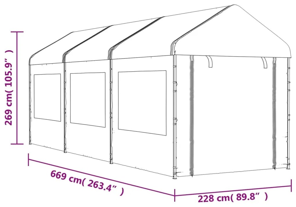 vidaXL Κιόσκι με Τέντα Λευκό 6,69 x 2,28 x 2,69 μ. από Πολυαιθυλένιο