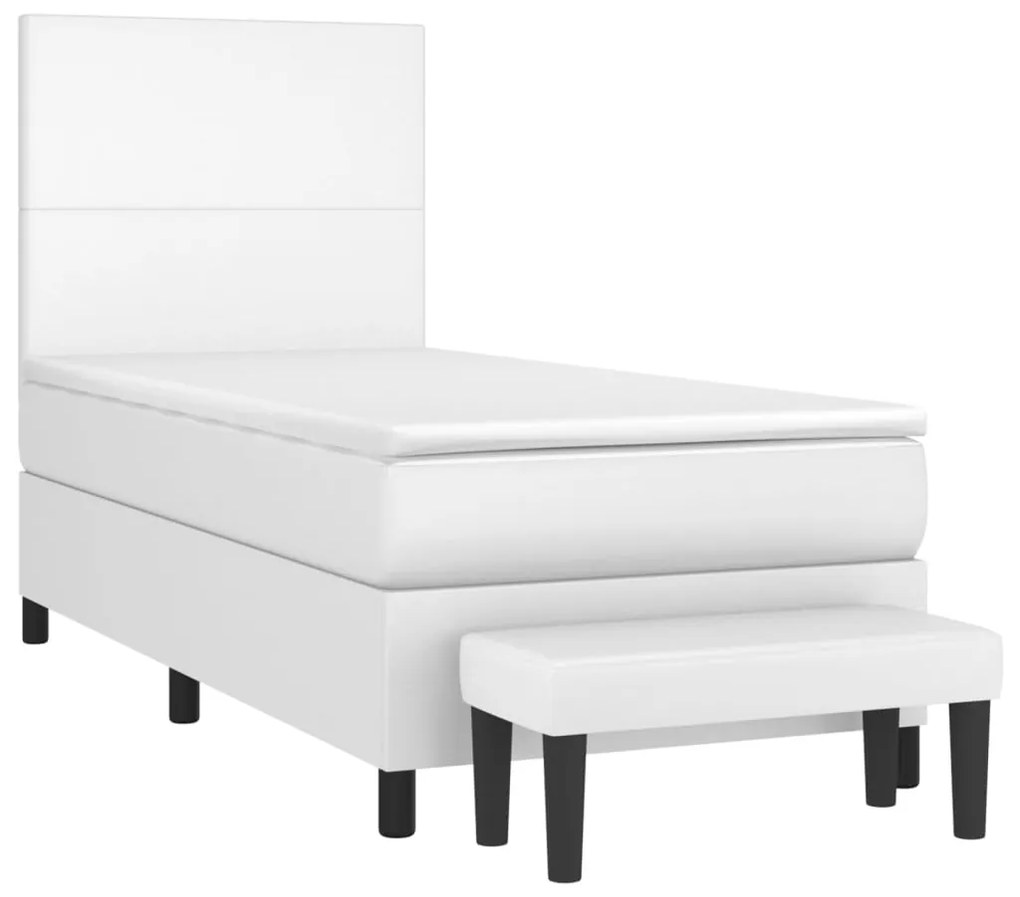 Κρεβάτι Boxspring με Στρώμα Λευκό 90x200εκ. από Συνθετικό Δέρμα - Λευκό