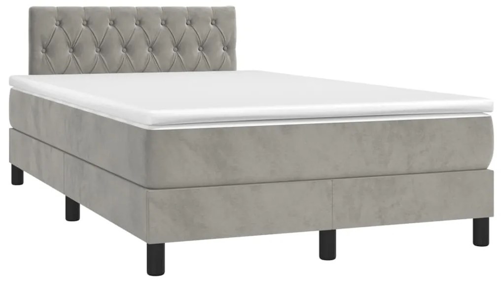 vidaXL Κρεβάτι Boxspring με Στρώμα Ανοιχτό Γκρι 120x200 εκ. Βελούδινο