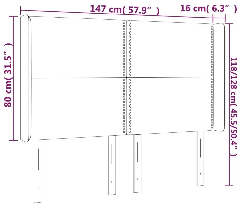 Κεφαλάρι Κρεβατιού LED Μαύρο 147x16x118/128 εκ. Συνθετ. Δέρμα - Μαύρο