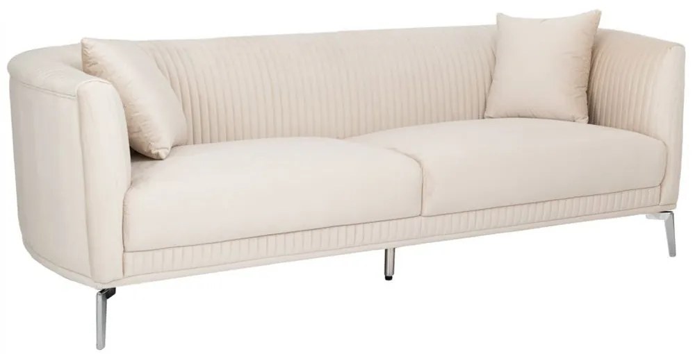 Καναπές Βελούδινος 3Θέσιος 88039 220x96x73cm Cream-Silver Μέταλλο,Ύφασμα