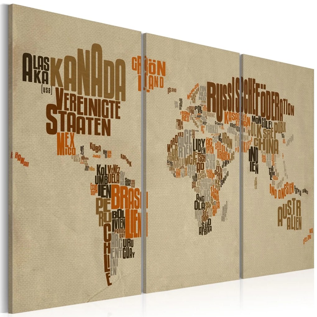 Πίνακας - Map of the World (German language) - triptych 60x40