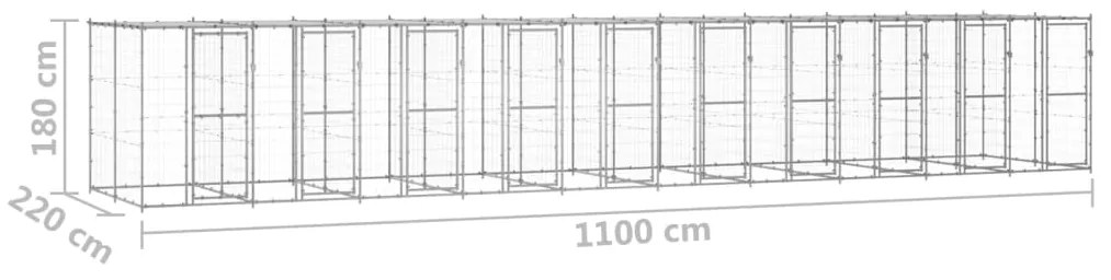 vidaXL Κλουβί Σκύλου Εξ. Χώρου με Στέγαστρο 24,2 μ² Γαλβ. Χάλυβας