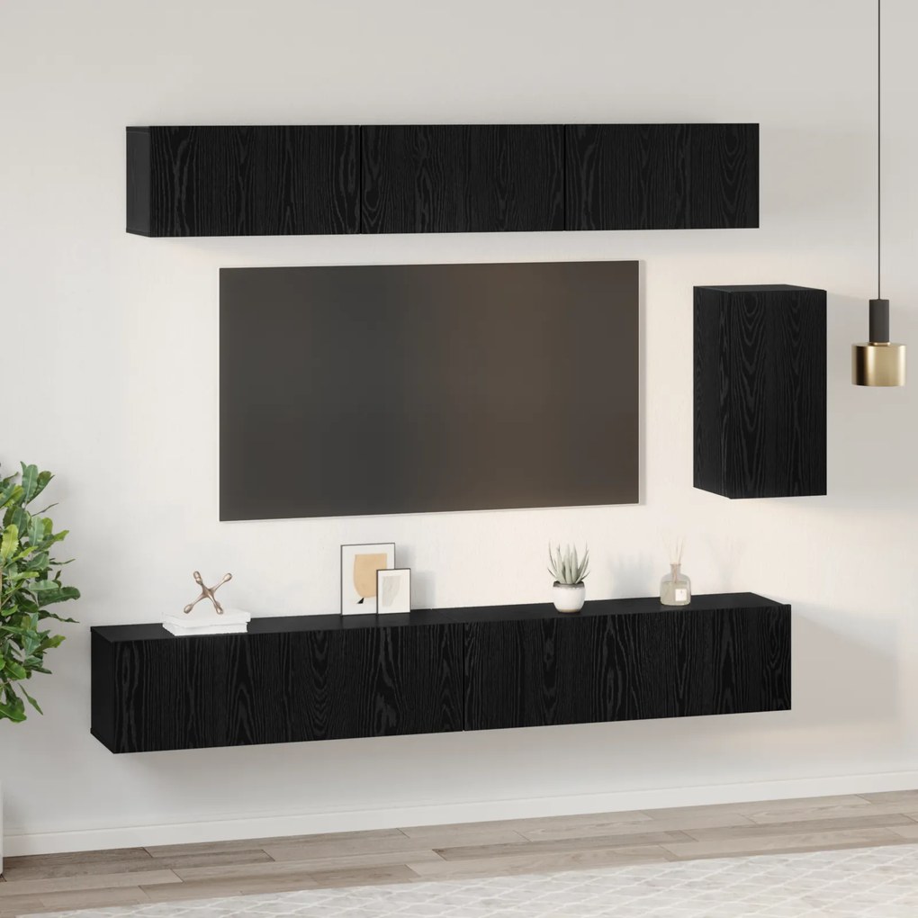 vidaXL Σετ επίπλου τηλεόρασης 6 pcs Μαύρη Δρυς 100 x 30 x 30 εκ