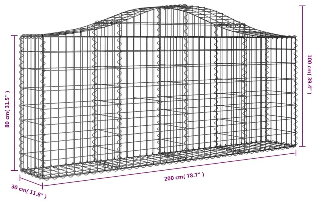 vidaXL Συρματοκιβώτια Τοξωτά 15 τεμ. 200x30x80/100 εκ. Γαλβαν. Ατσάλι