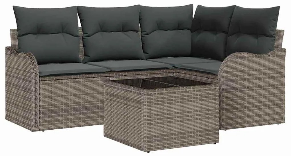 vidaXL Σετ Καναπέ Κήπου με μαξιλάρι 5 pcs Γκρι Πολυ ράταν