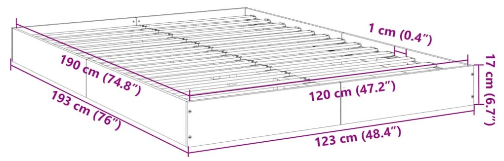 Πλαίσιο Κρεβατιού Γκρι Σκυροδέματος 120x190 εκ. Επεξεργ. Ξύλο - Γκρι