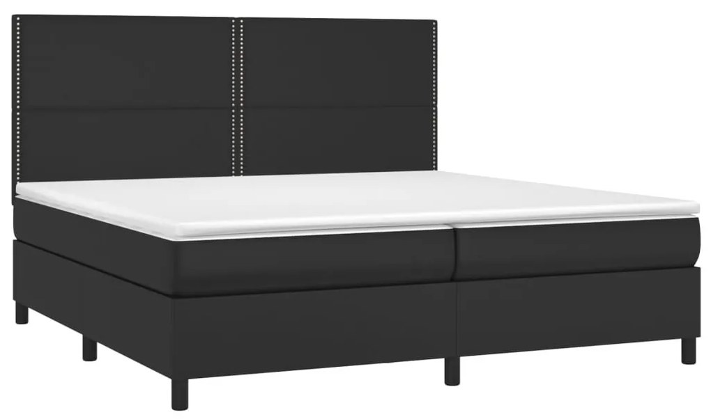 Κρεβάτι Boxspring με Στρώμα &amp; LED Μαύρο 200x200 εκ. Συνθ. Δέρμα - Μαύρο