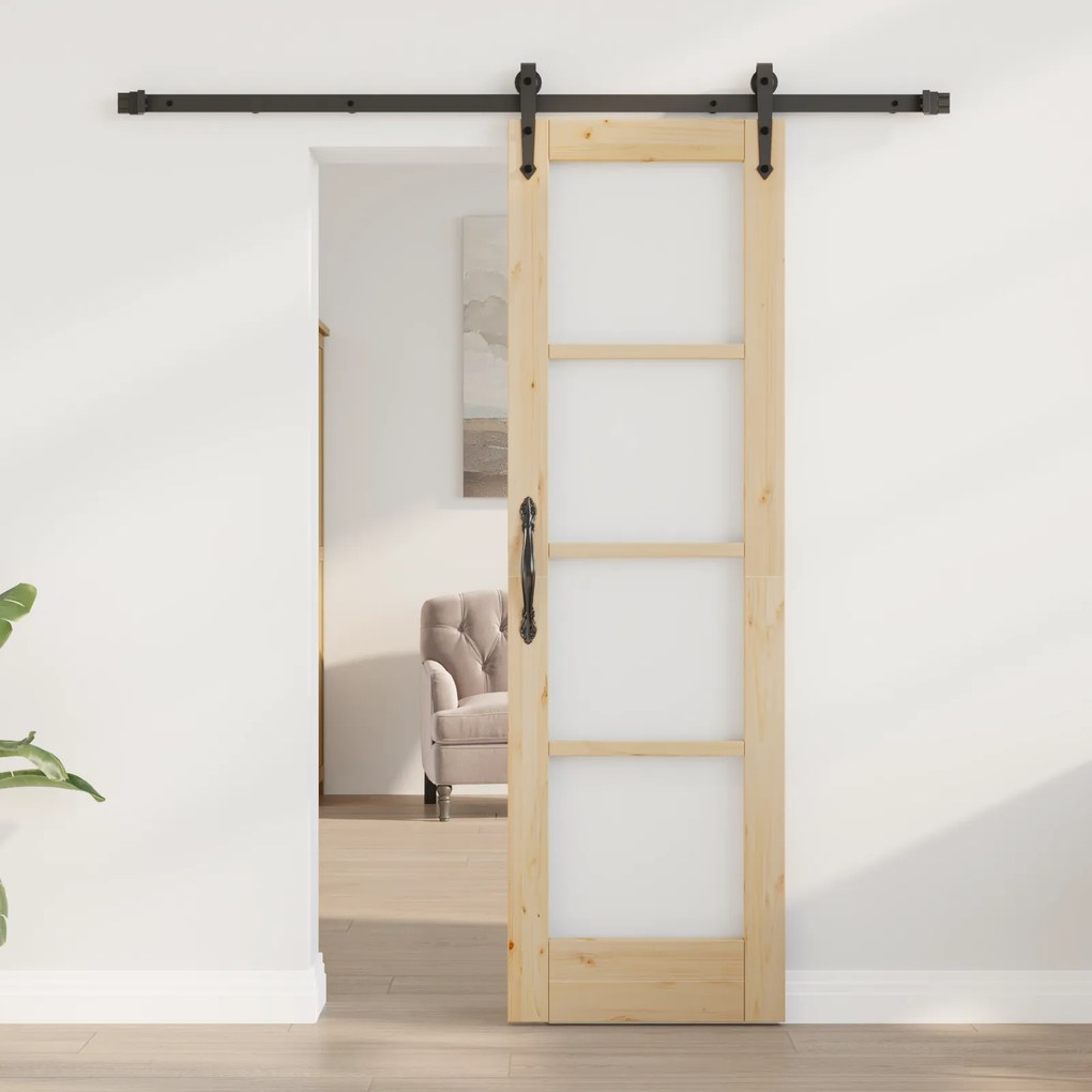 vidaXL Συρόμενη Πόρτα με Σετ Εξαρτημάτων 61x198.5 εκ. Συμπαγές Ξύλο Πεύκο
