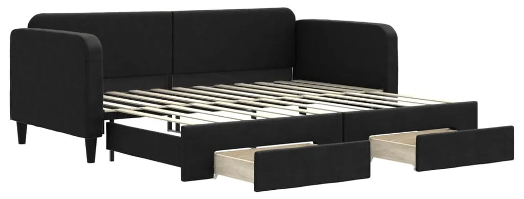 vidaXL Καναπές Κρεβάτι Συρόμενος Μαύρος 90x200 εκ. Ύφασμα &amp; Συρτάρια