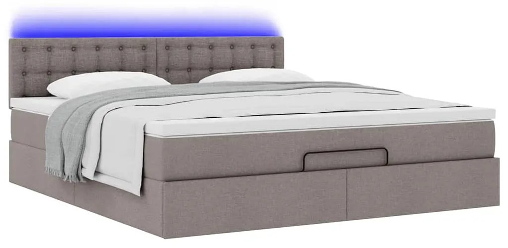 vidaXL Οθωμανικό κρεβάτι με στρώμα & LEDs Taupe 160x200cm ύφασμα