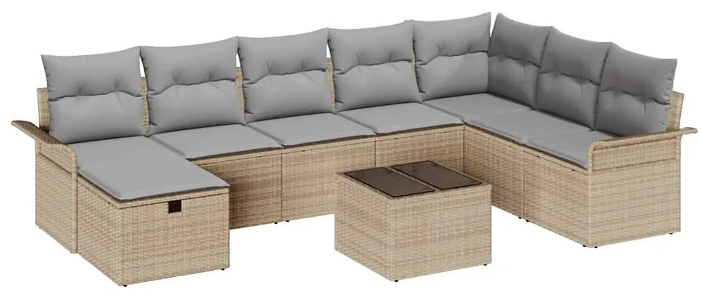 vidaXL Σετ Καναπέ Κήπου με μαξιλάρι 9 pcs μπεζ και ανοιχτό γκρι