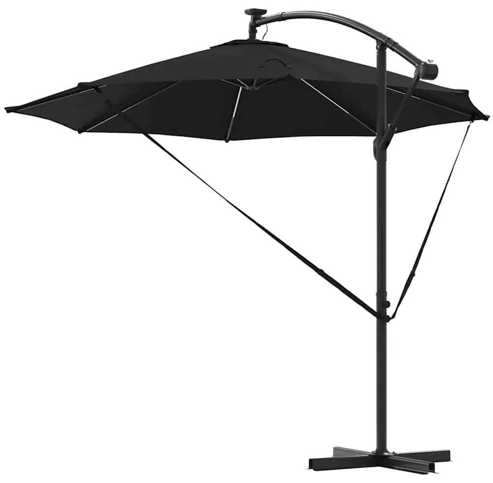 vidaXL Ομπρέλα ηλίου με φώτα λωρίδας LED Μαύρο 294 x 294 x 248 cm