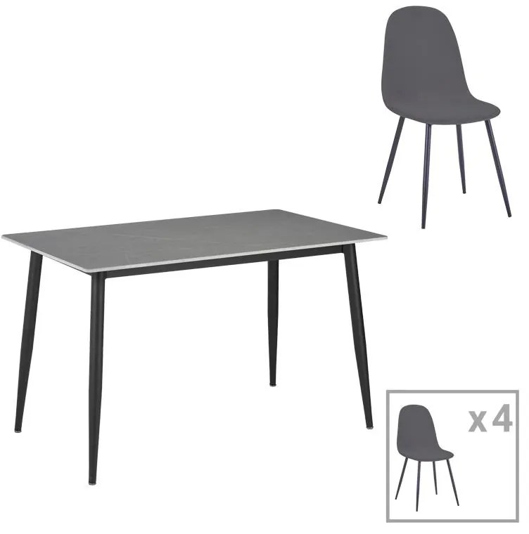 Τραπεζαρία Gustas-Bella E σετ 5τμχ γκρι μαρμάρου sintered stone-μαύρο μέταλλο 140x80x75εκ 140x80x75 εκ.