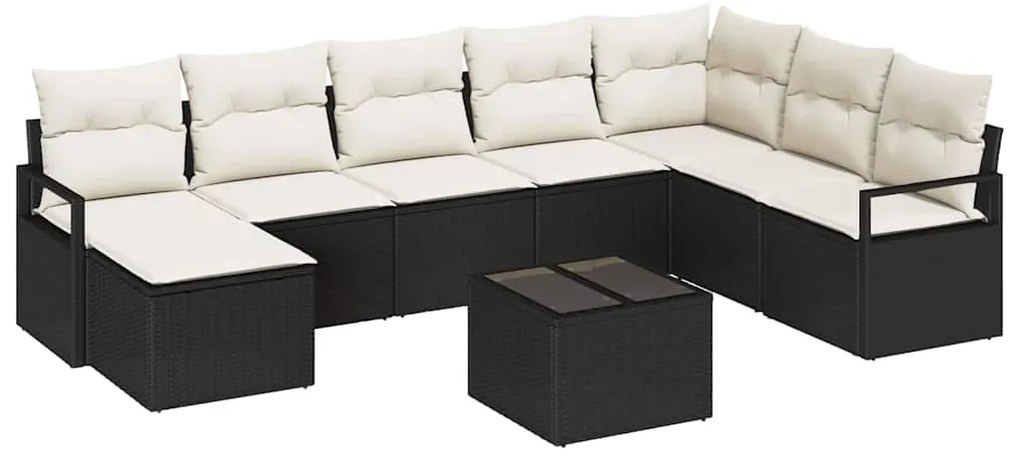 vidaXL Σετ Καναπέ με μαξιλάρι 9 pcs Μαύρο συνθετικό ρατάν
