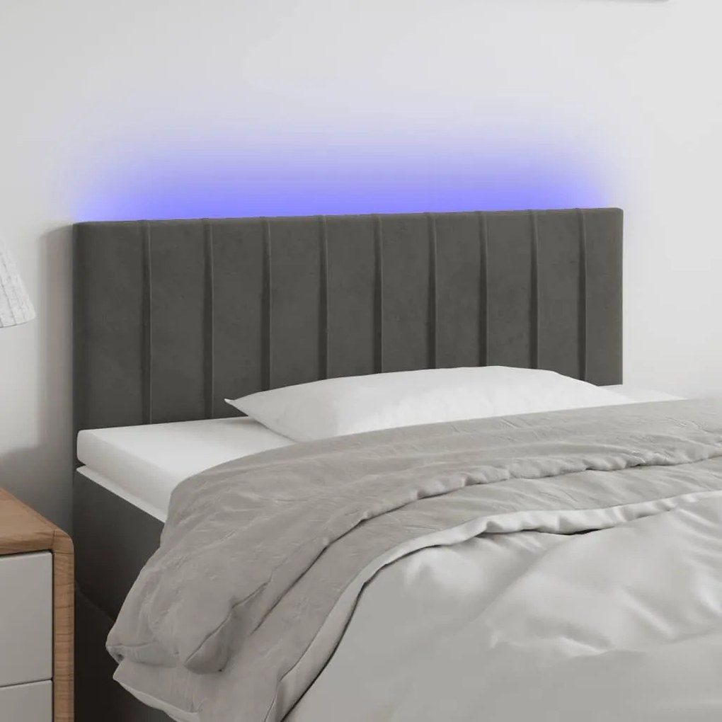 Κεφαλάρι Κρεβατιού LED Σκούρο Γκρι 100x5x78/88 εκ. Βελούδινο 3121893
