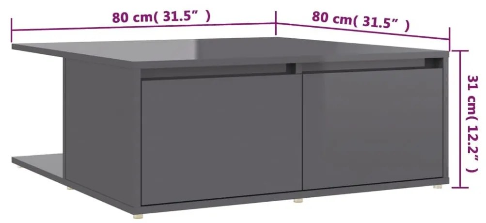 Τραπεζάκι Σαλονιού Γυαλιστερό Γκρι 80 x 80 x 31 εκ. Επεξ. Ξύλο - Γκρι