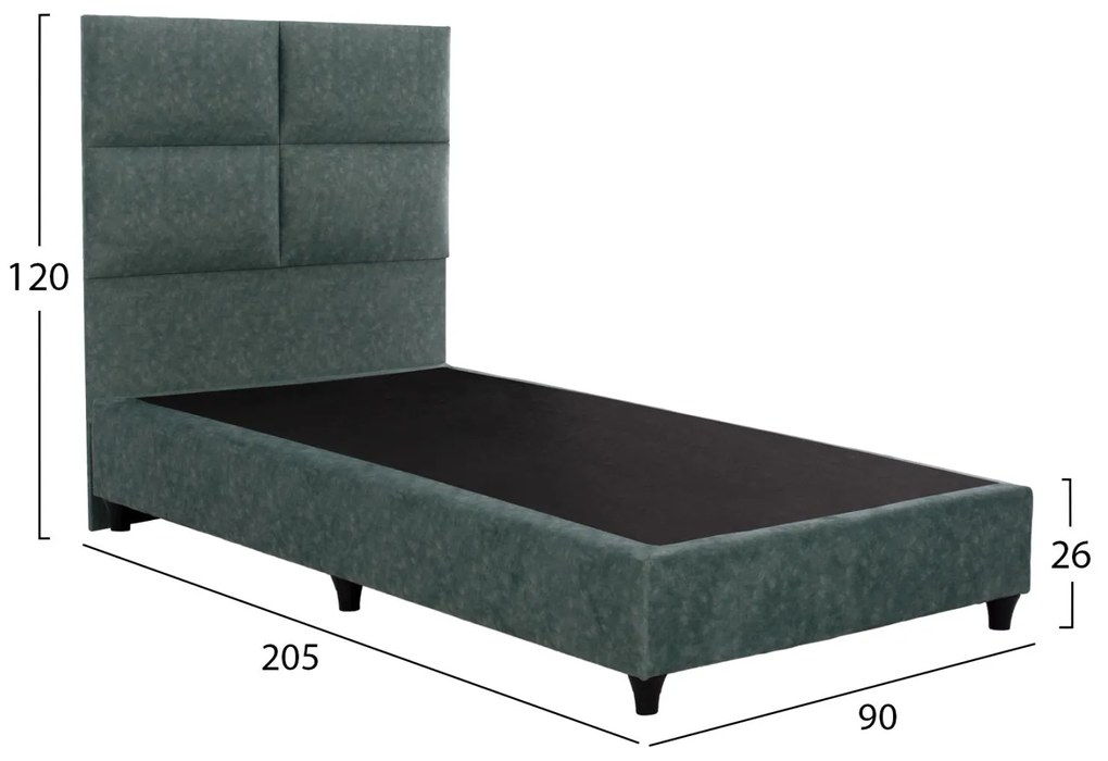Επενδυμένο Κρεβάτι MILO Μονό Nubuck Πράσινο 90x200 εκ. 90x202x136 εκ.