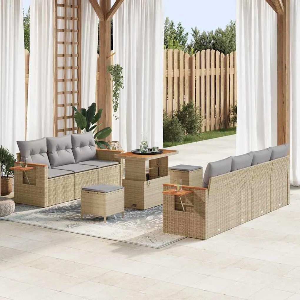 vidaXL Σετ Καναπέ Κήπου 10 pcs μπεζ και ανοιχτό γκρι 90 x 55 x 71 cm