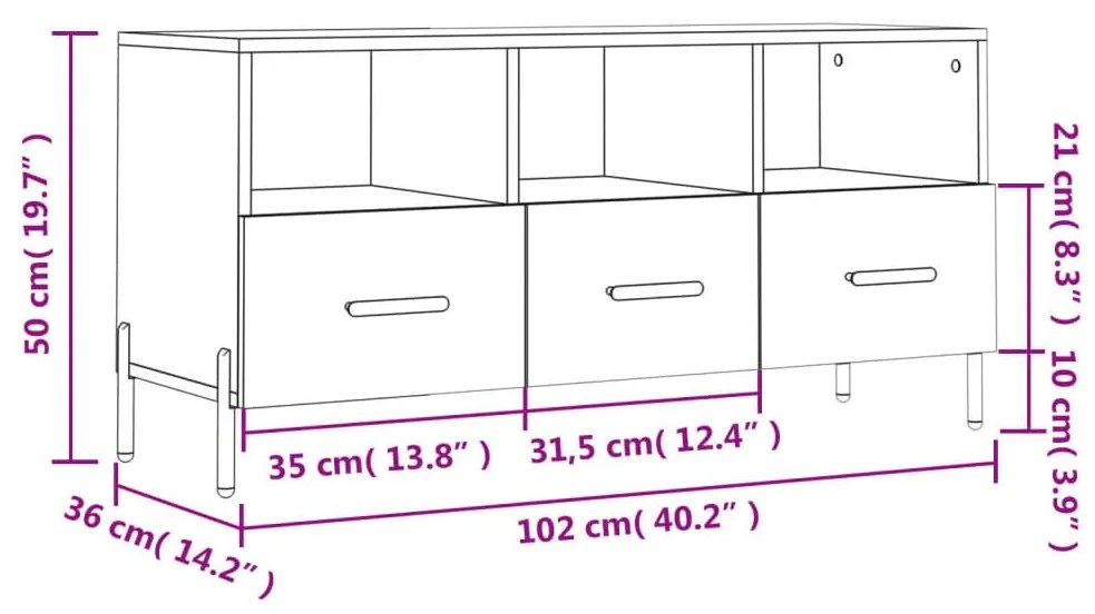 Έπιπλο Τηλεόρασης Καφέ Δρυς 102 x 36 x 50 εκ. από Επεξεργ. Ξύλο - Καφέ