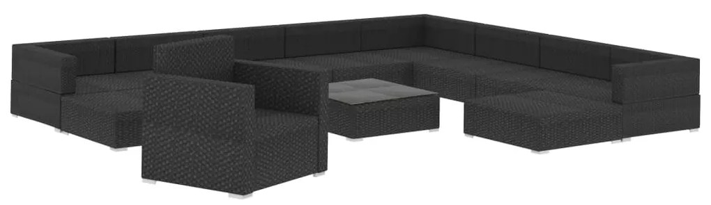 vidaXL Σαλόνι Κήπου 12 Τεμαχίων Μαύρο από Συνθετικό Ρατάν με Μαξιλάρια