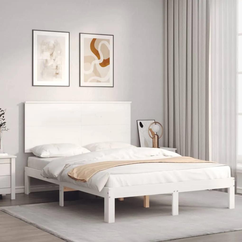 Πλαίσιο Κρεβατιού με Κεφαλάρι Λευκό 140x190 εκ. Μασίφ Ξύλο