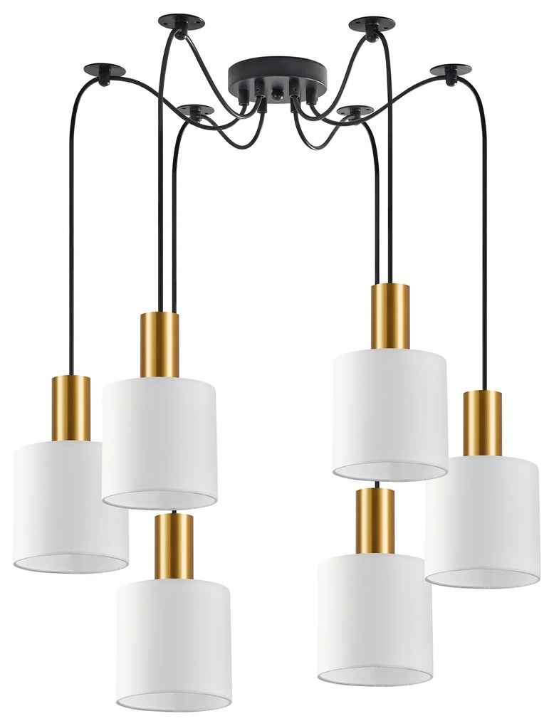 SE21-GM-4-BL6-SH1 ADEPT TUBE Gold Matt Pendant White Fabric Shade+