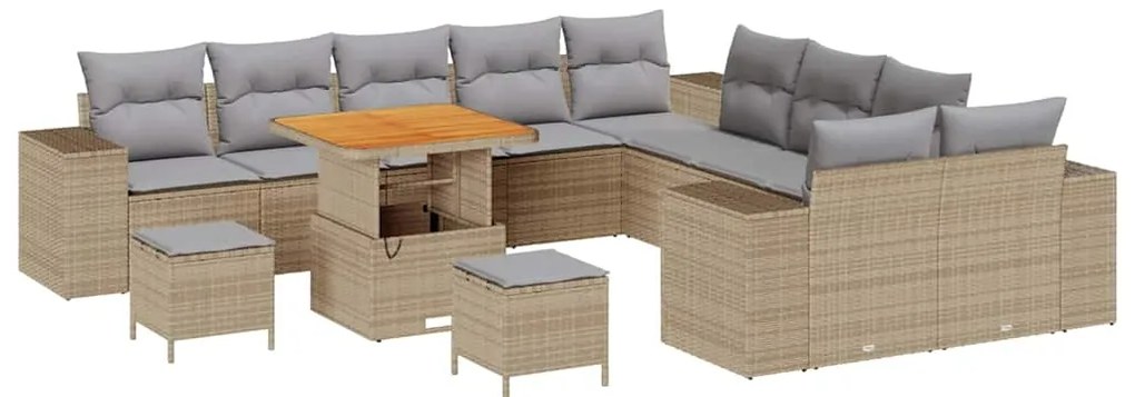 vidaXL Σετ Καναπέ Κήπου Ρυθμιζόμενο ύψος 13 pcs Μπεζ συνθετικό ρατάν