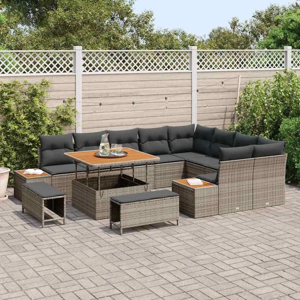 vidaXL Σετ Καναπέ Κήπου με μαξιλάρι 12 pcs Γκρι Πολυ ράταν