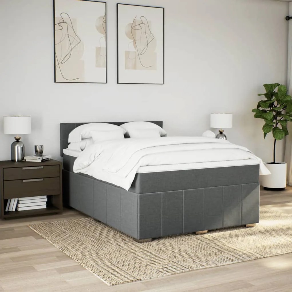 vidaXL Κρεβάτι Boxspring με Στρώμα Σκούρο Γκρι 160x200 εκ Υφασμάτινο