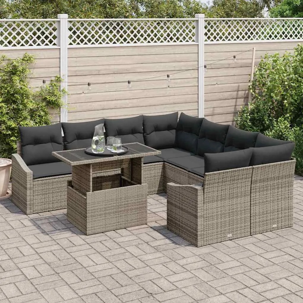 vidaXL Σετ Καναπέ Κήπου με μαξιλάρι 9 pcs Γκρι 100 x 55 x 73 εκ