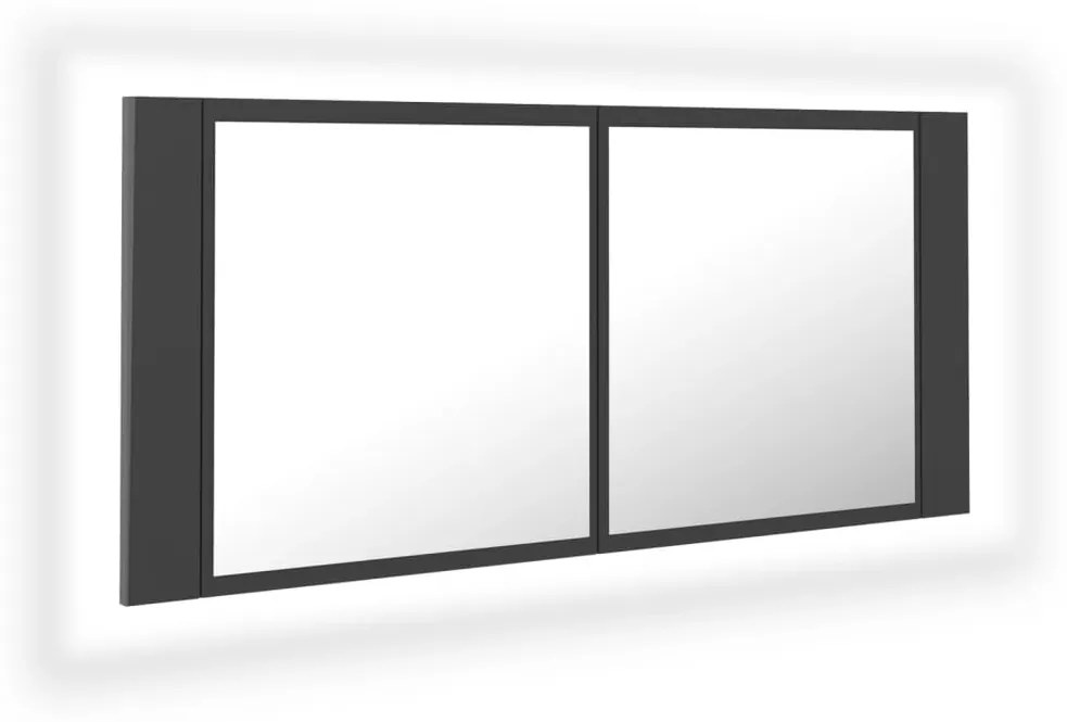 vidaXL Ντουλάπι Μπάνιου με Καθρέφτη και Φωτισμό LED Γκρι Ακρυλικός