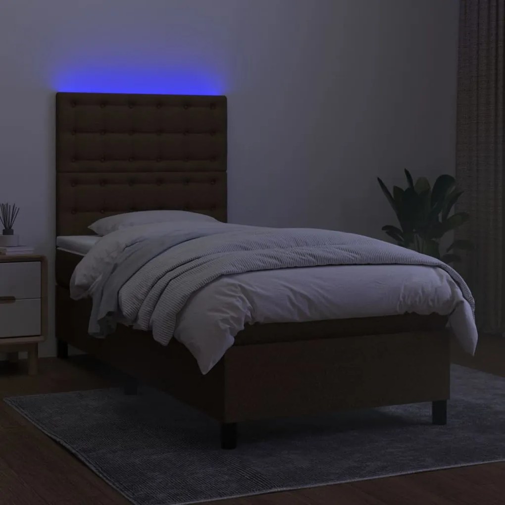 ΚΡΕΒΑΤΙ BOXSPRING ΜΕ ΣΤΡΩΜΑ &amp; LED ΣΚ.ΚΑΦΕ 100X200 ΕΚ ΥΦΑΣΜΑΤΙΝΟ 3135176