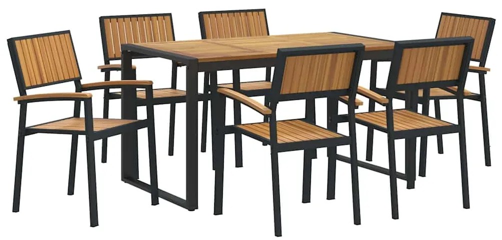 vidaXL Σέτ φαγητού για κήπο 7 pcs Μαύρο και καφέ 140 x 80 x 75 cm