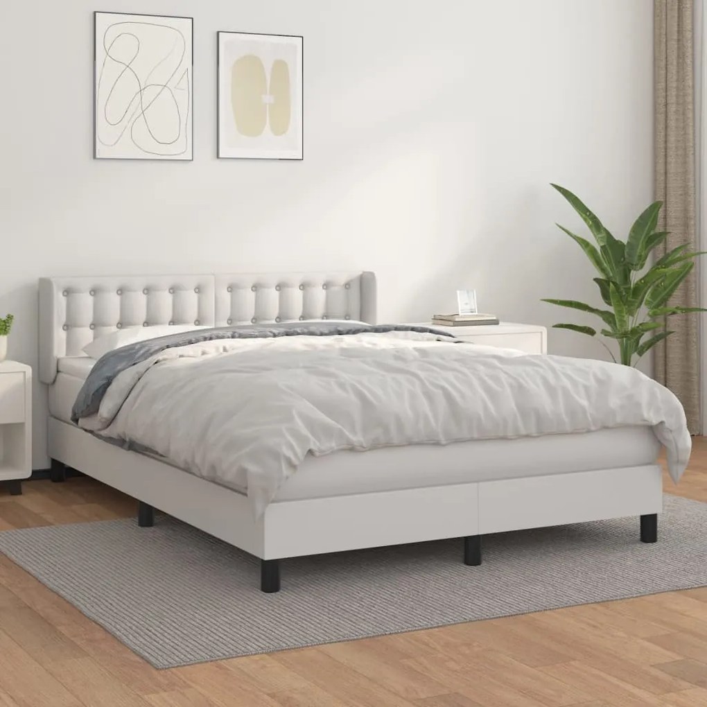 vidaXL Κρεβάτι Boxspring με Στρώμα Λευκό 140x190εκ.από Συνθετικό Δέρμα