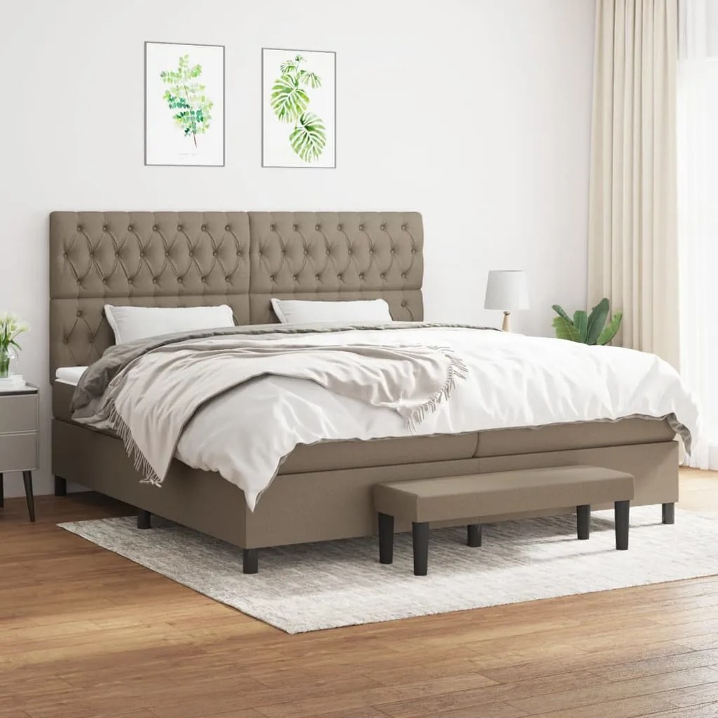 vidaXL Κρεβάτι Boxspring με Στρώμα Taupe 200x200 εκ. Υφασμάτινο