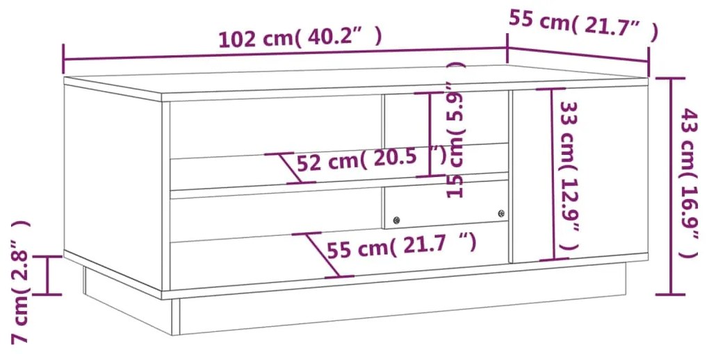 vidaXL Τραπεζάκι Σαλονιού Γκρι Sonoma 102 x 55 x 43 εκ από Μοριοσανίδα